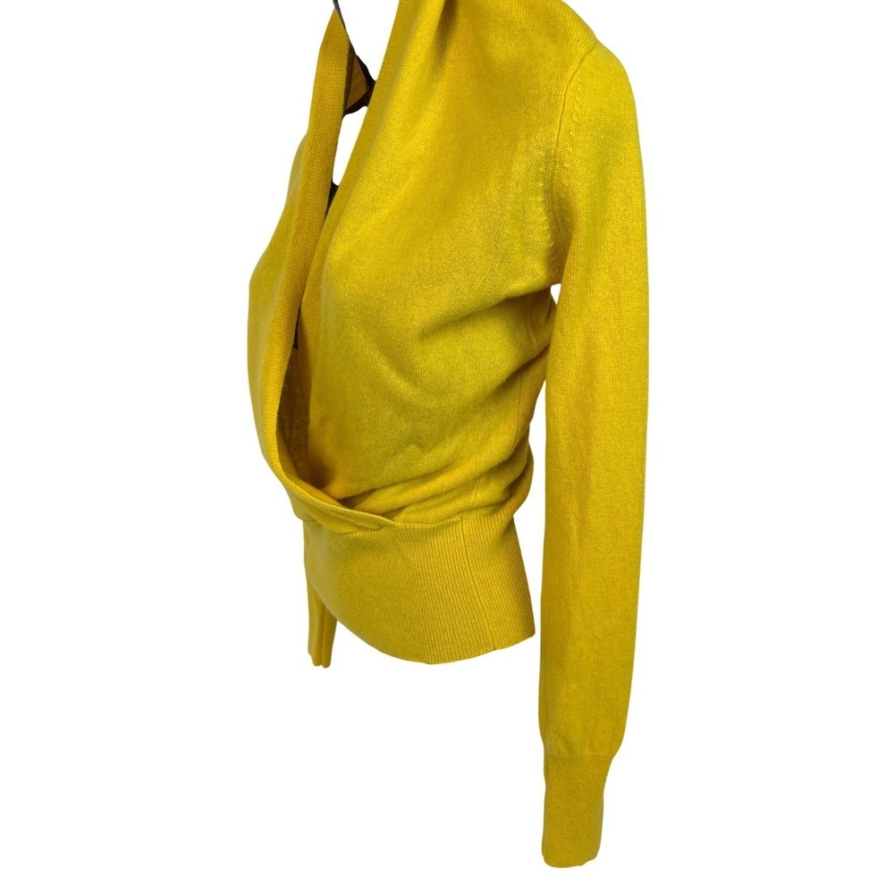 Neiman Marcus Cashmere Sweater Womens Medium Yellow Surplice Wrap V-Neck Knit - Picture 5 of 9